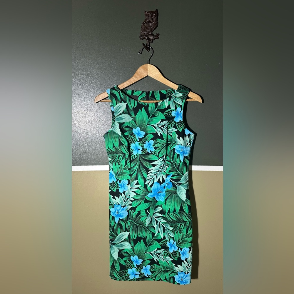 AB Studio Green and Blue Floral Midi Dress